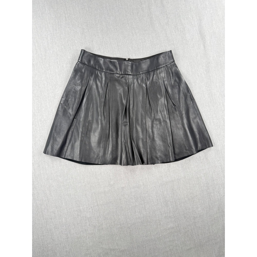 Banana Republic Black 100% Lamb Leather Pleated Mini Skirt 10 128876